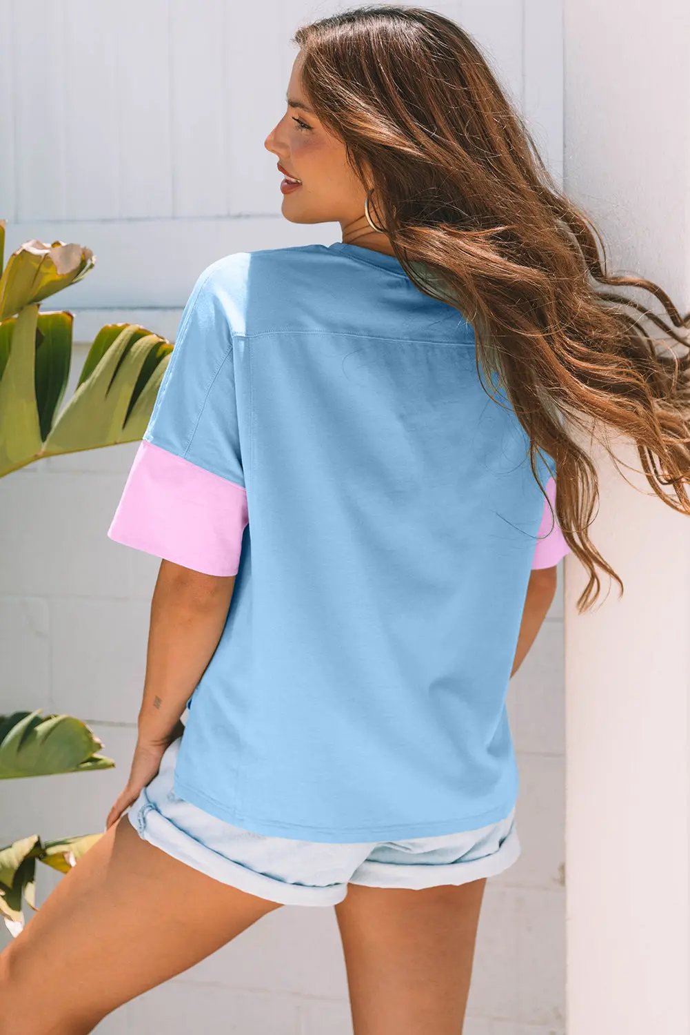 Myosotis Frayed Denim Star Patched Oversize T Shirt - Love Salve